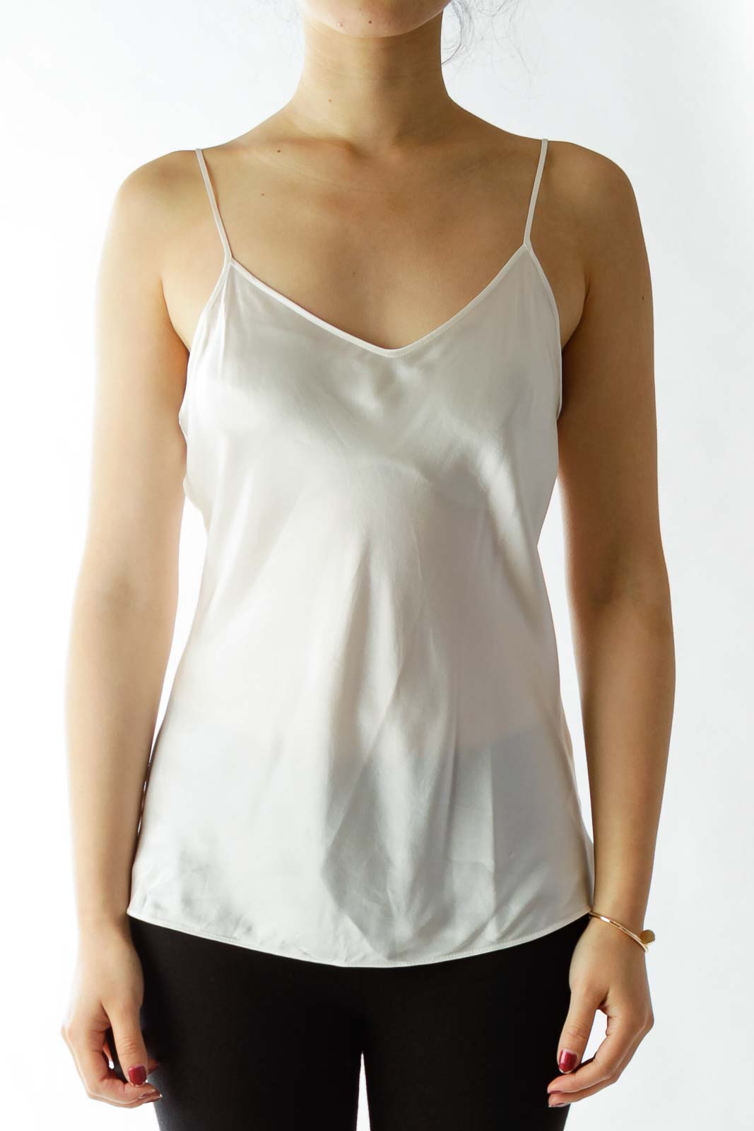 White Spaghetti Strap Silk Tank Top