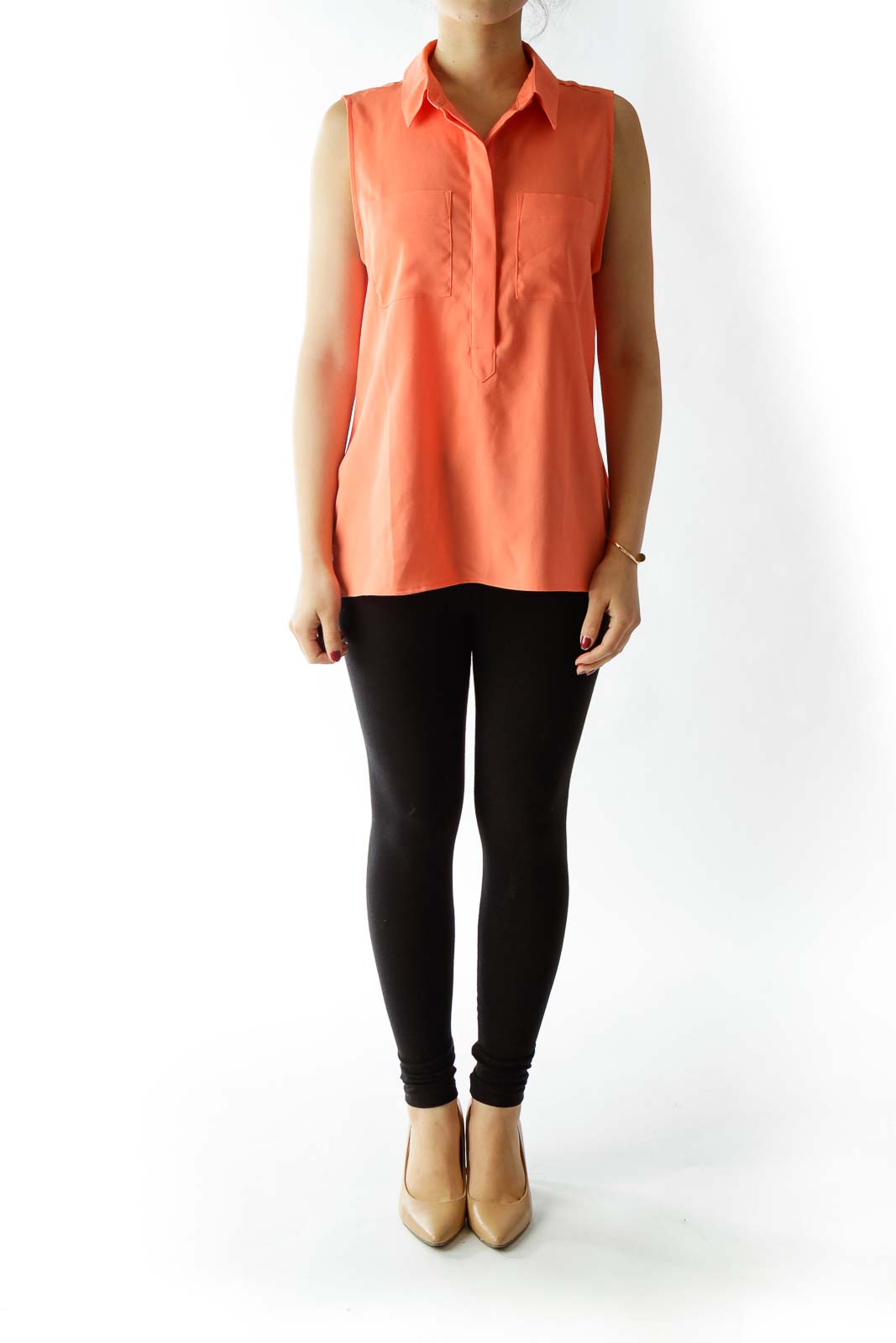 Orange Pocketed Tank Top