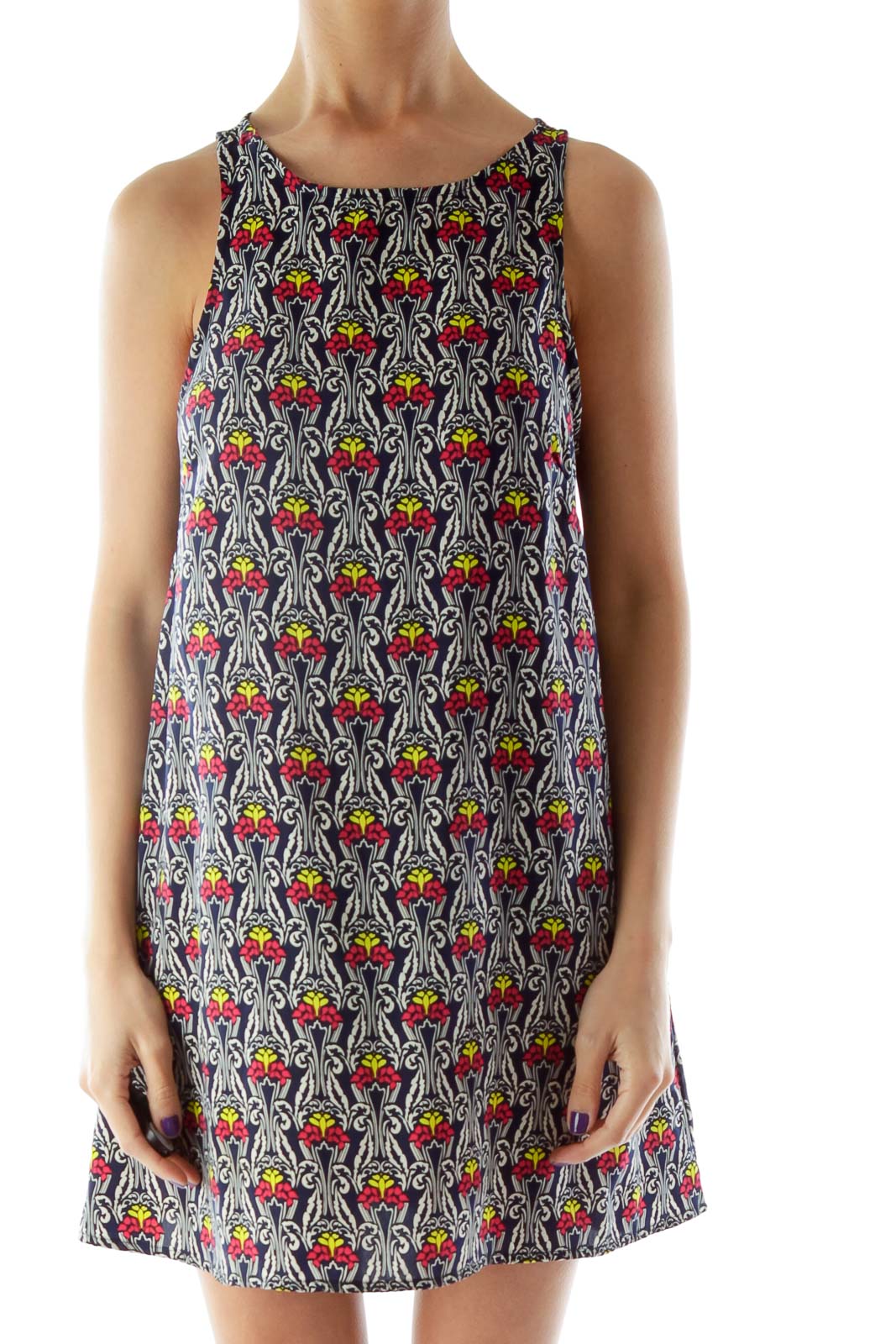 Navy Multicolored Print Tank Top