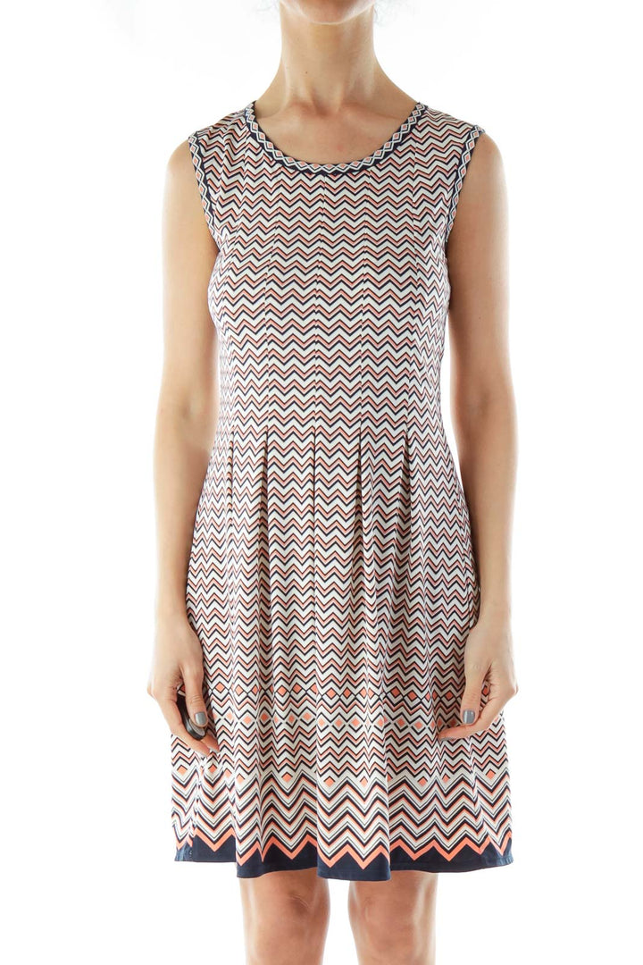 Navy Pink White Chevron Day Dress