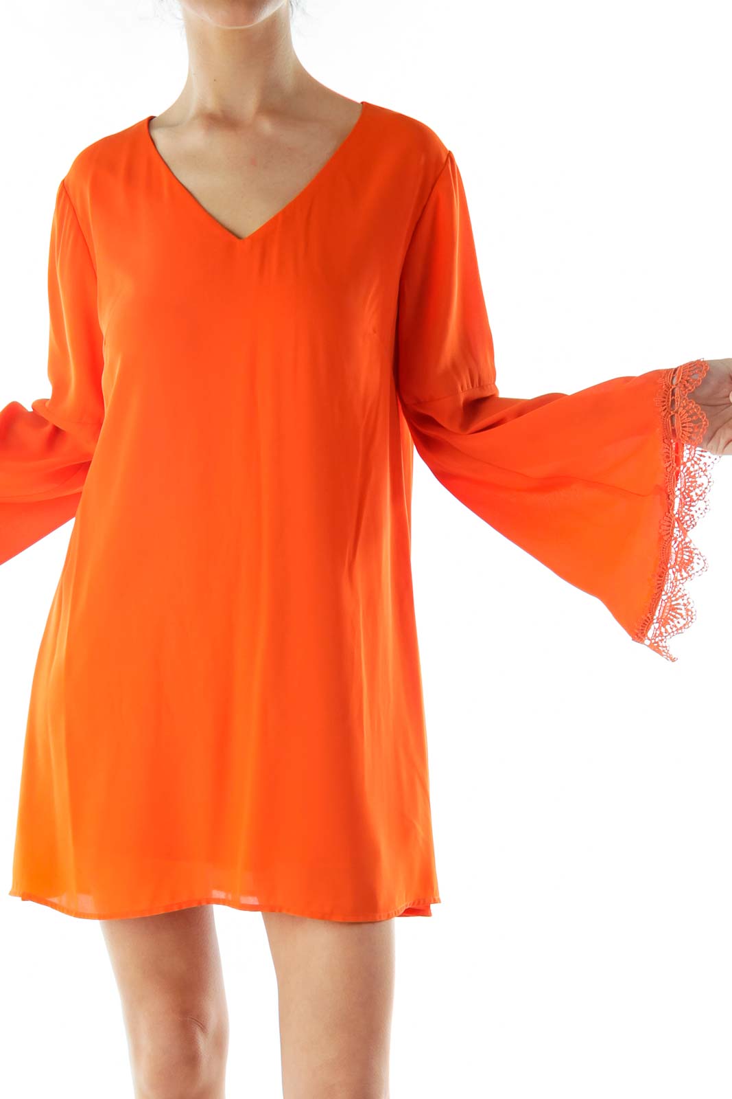 Orange Loose Blouse with Lace Edging
