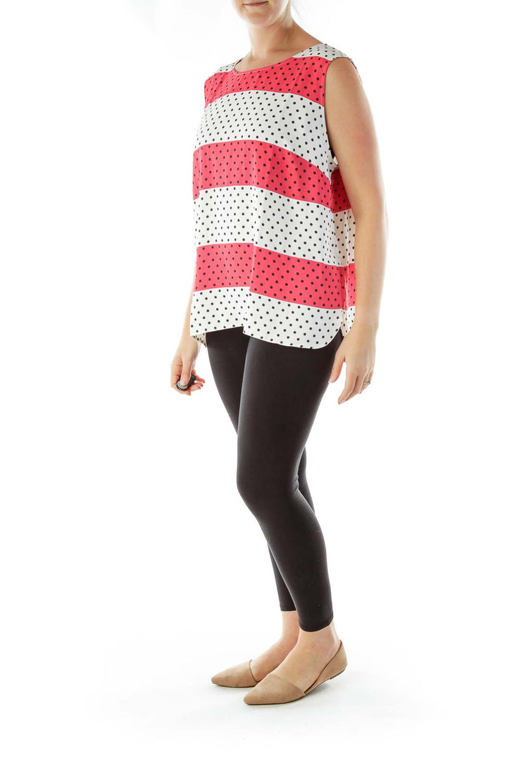 Pink White Polka Dot Sleeveless Blouse