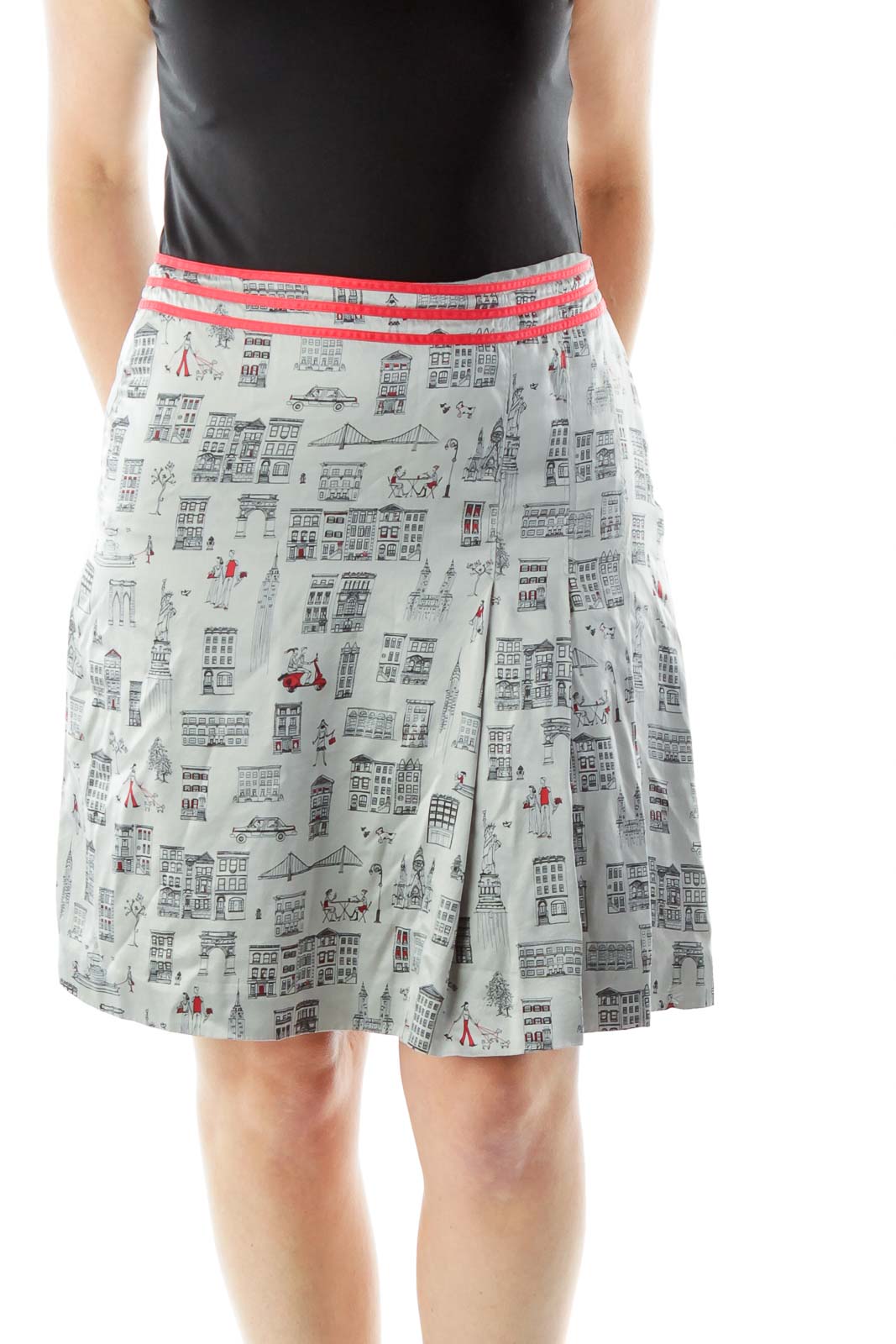 Gray Silk Print Skirt