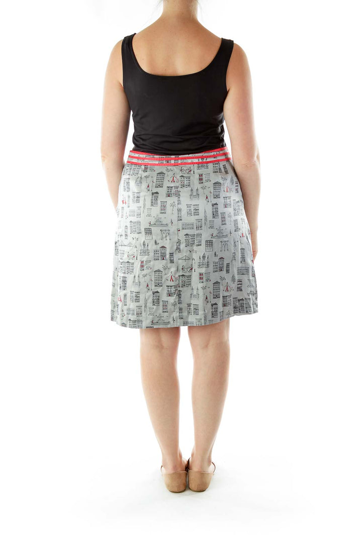 Gray Silk Print Skirt