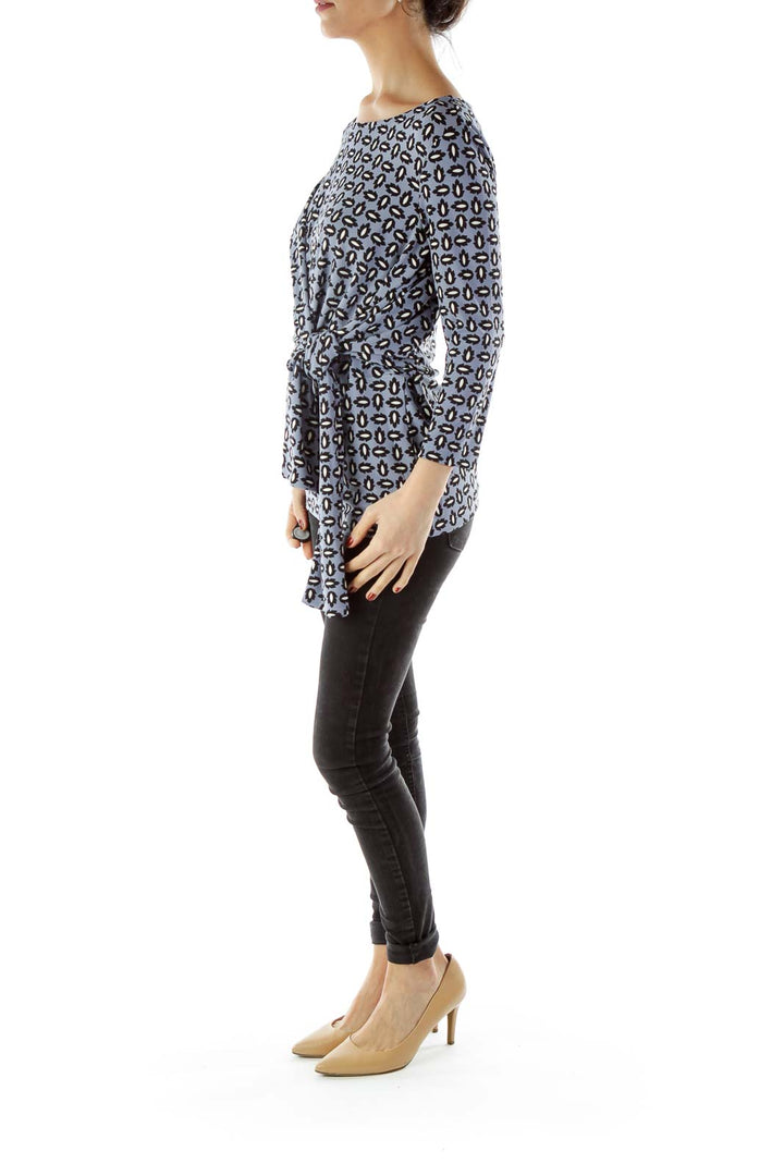 Blue Black Print Blouse