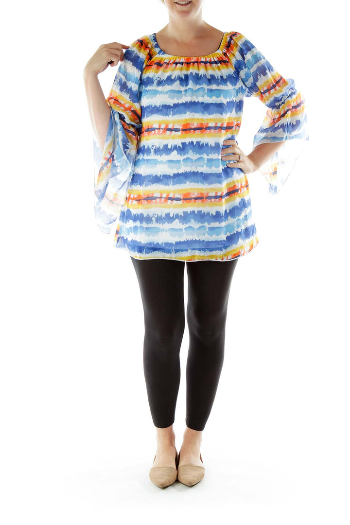 Blue White Off Shoulder Blouse