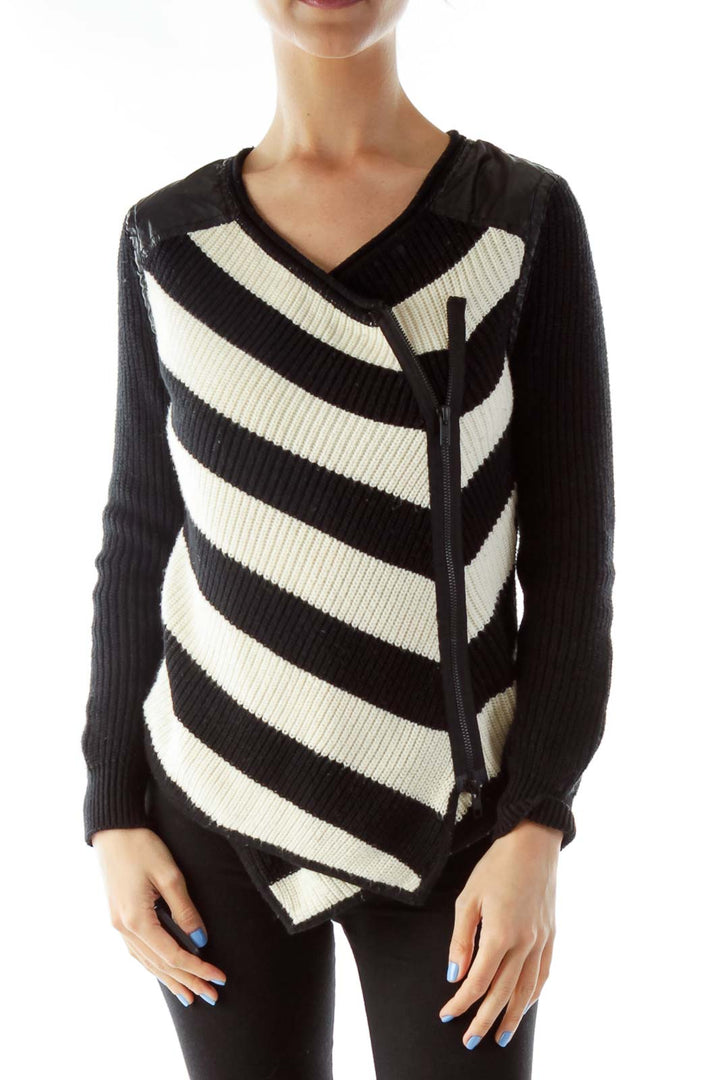 Black Cream Asymmetric Knit Sweater