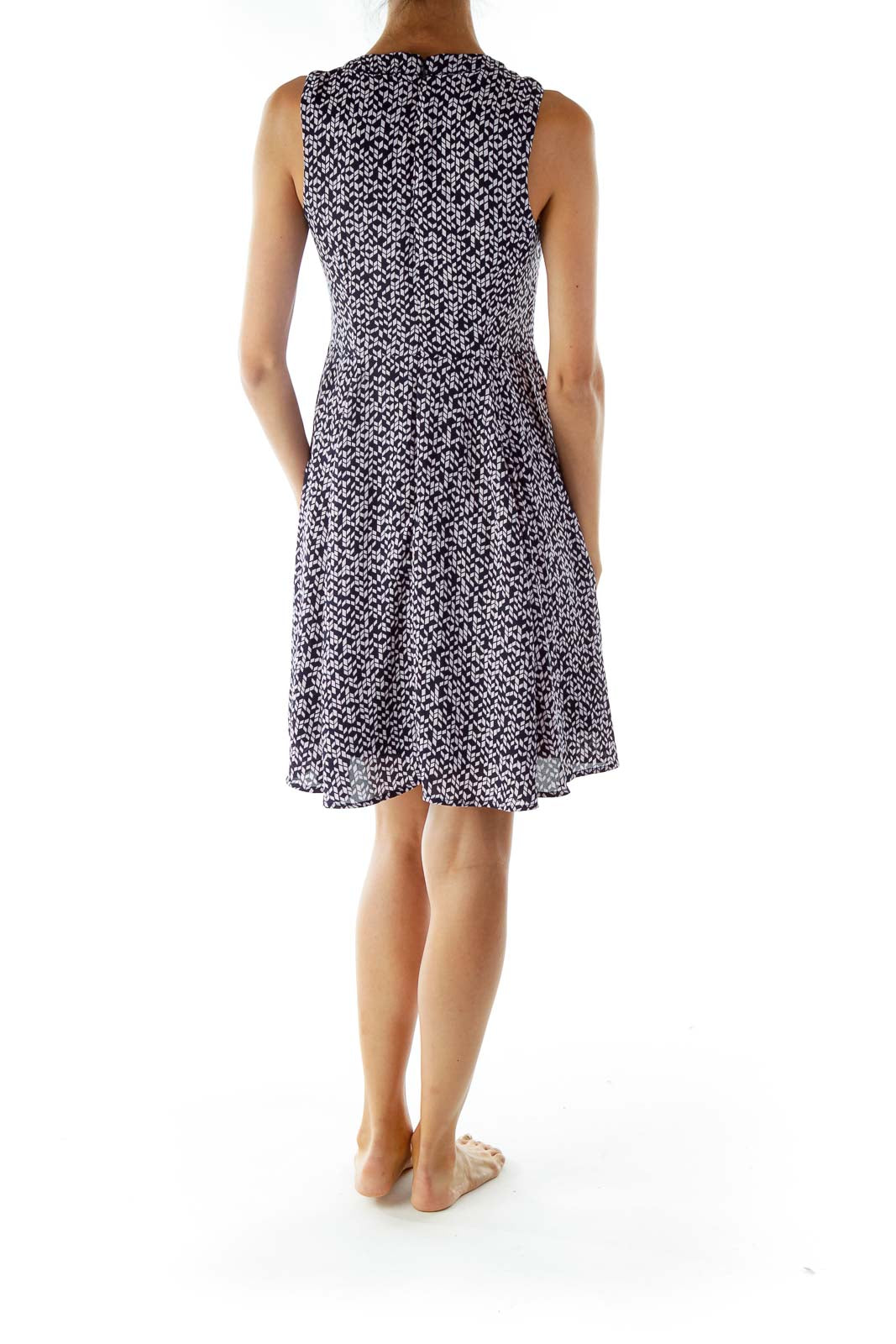 Navy Pink Print Sleeveless Work Dress