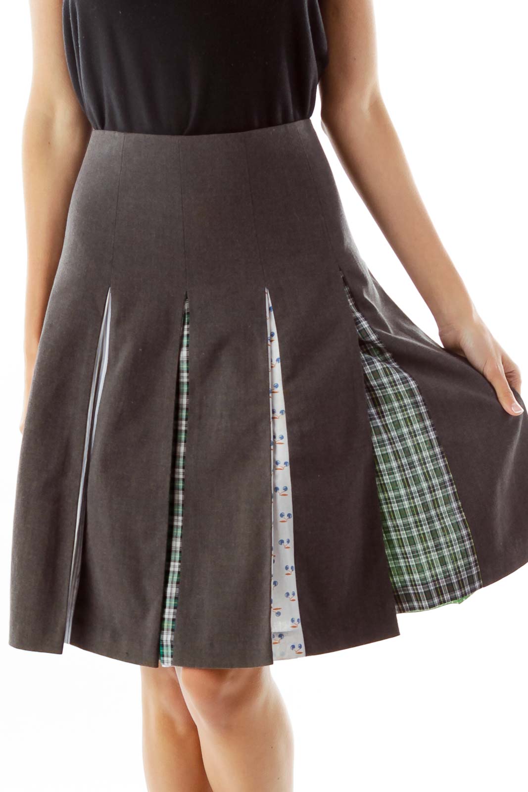 Gray Pleated Midi Skirt