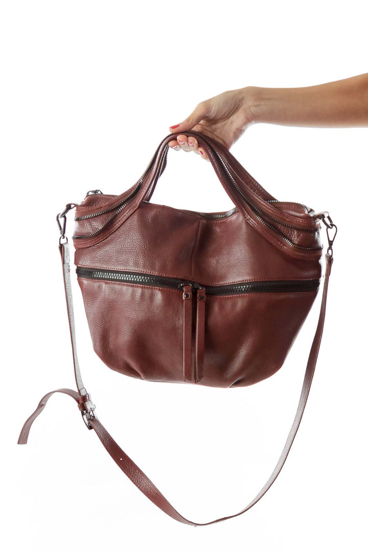 Burgundy Zippered Shoulder Bag