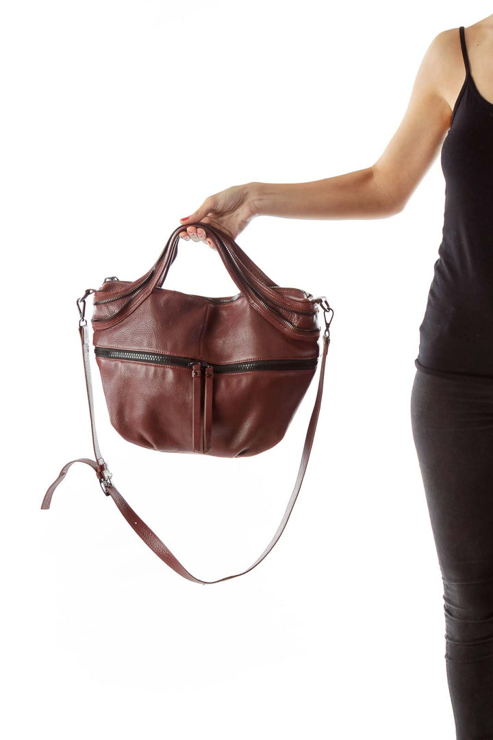 Burgundy Zippered Shoulder Bag