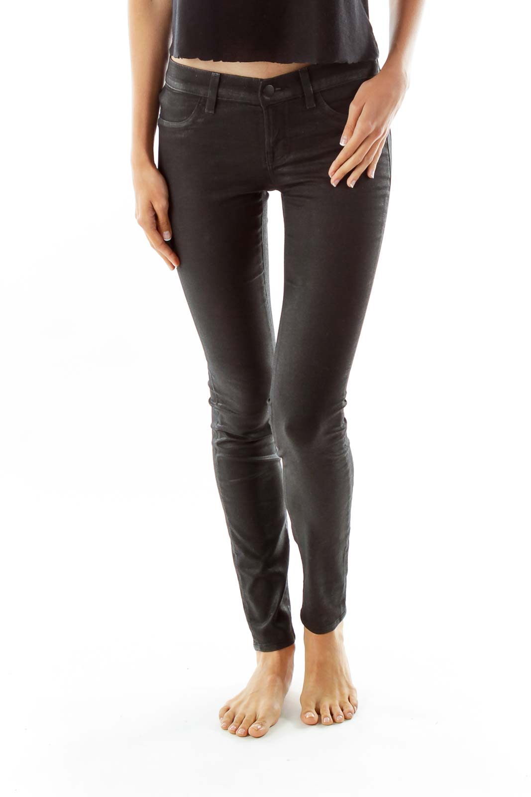 Black Sparkling Faux-Leather Jeans