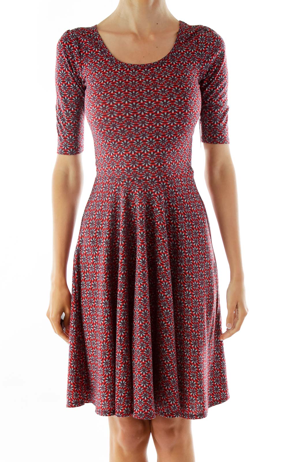 Purple Pink Red Geometric Print Day Dress