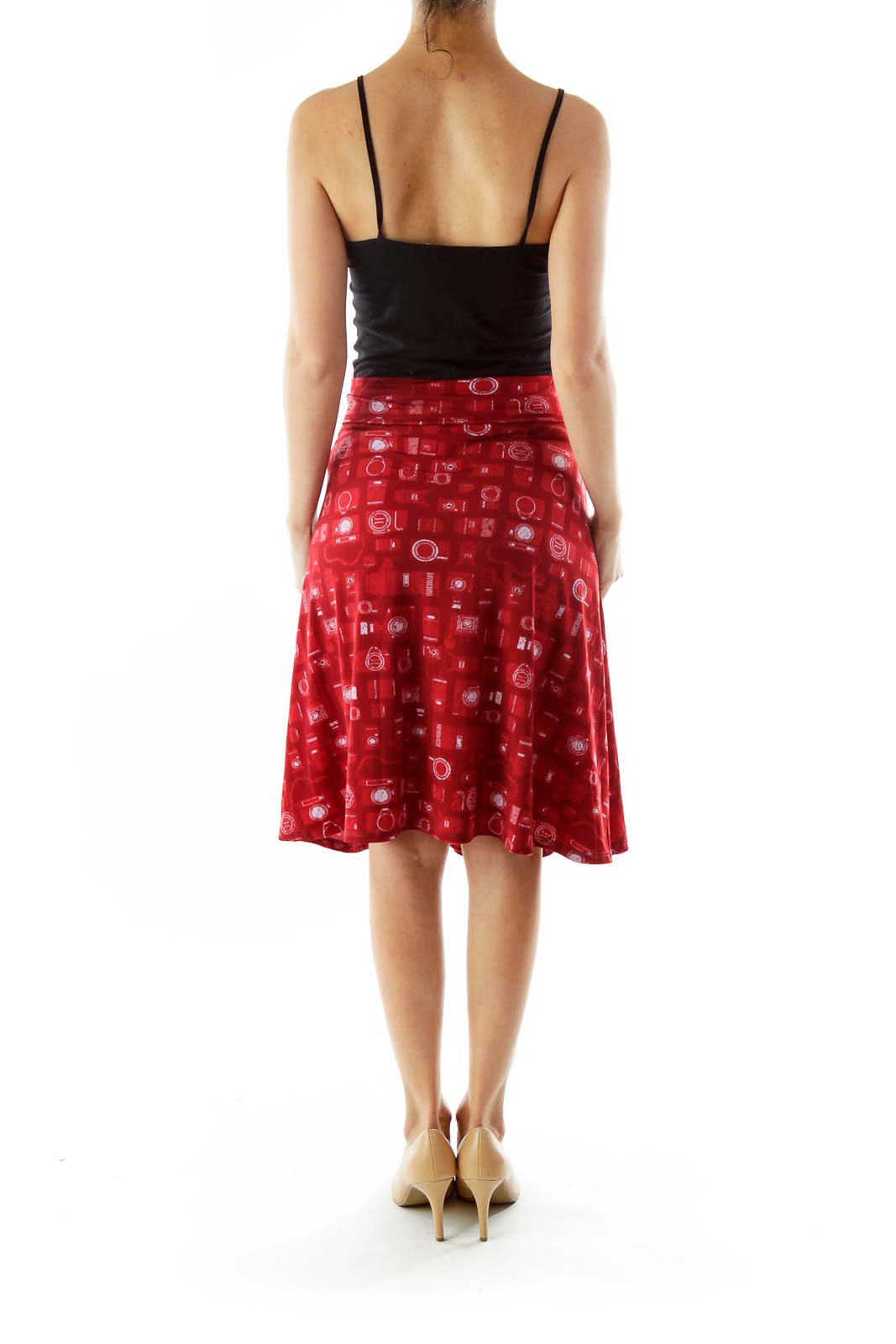 Red Geometric Print A-Line Skirt