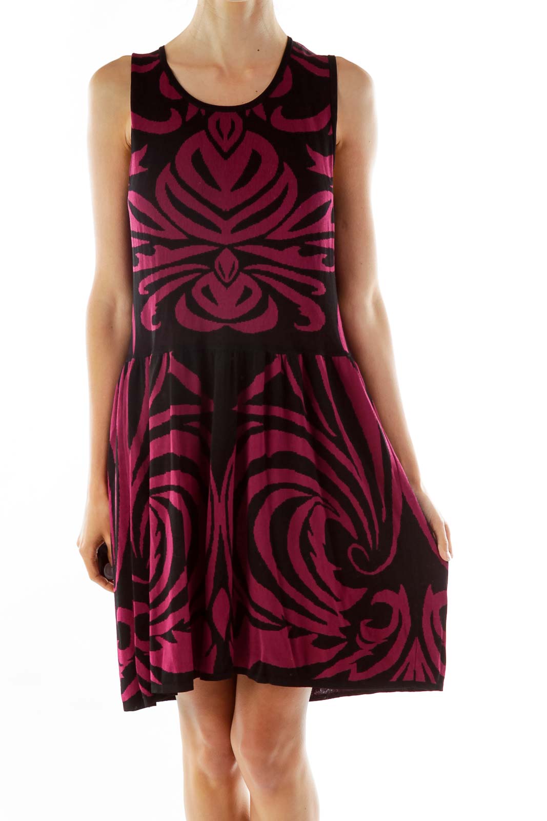Black Purple Printed Knit Dress