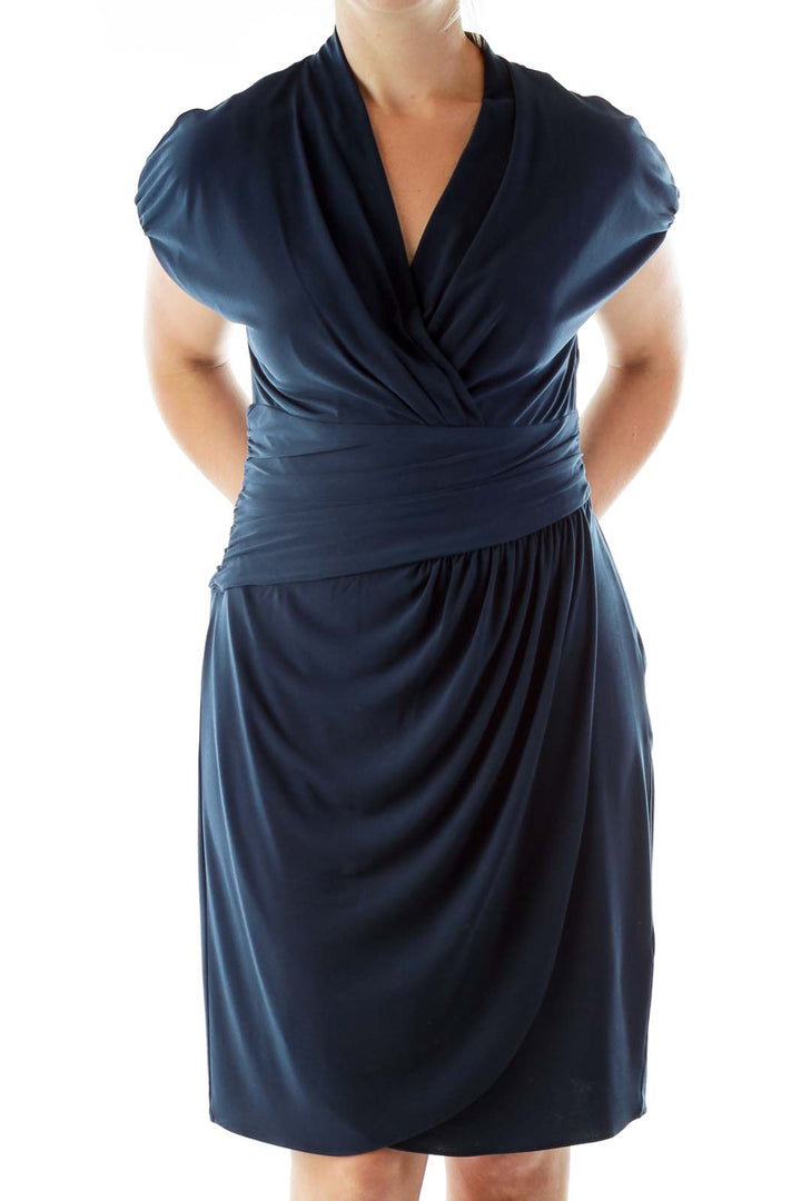 Navy Scrunched Wrap Dress
