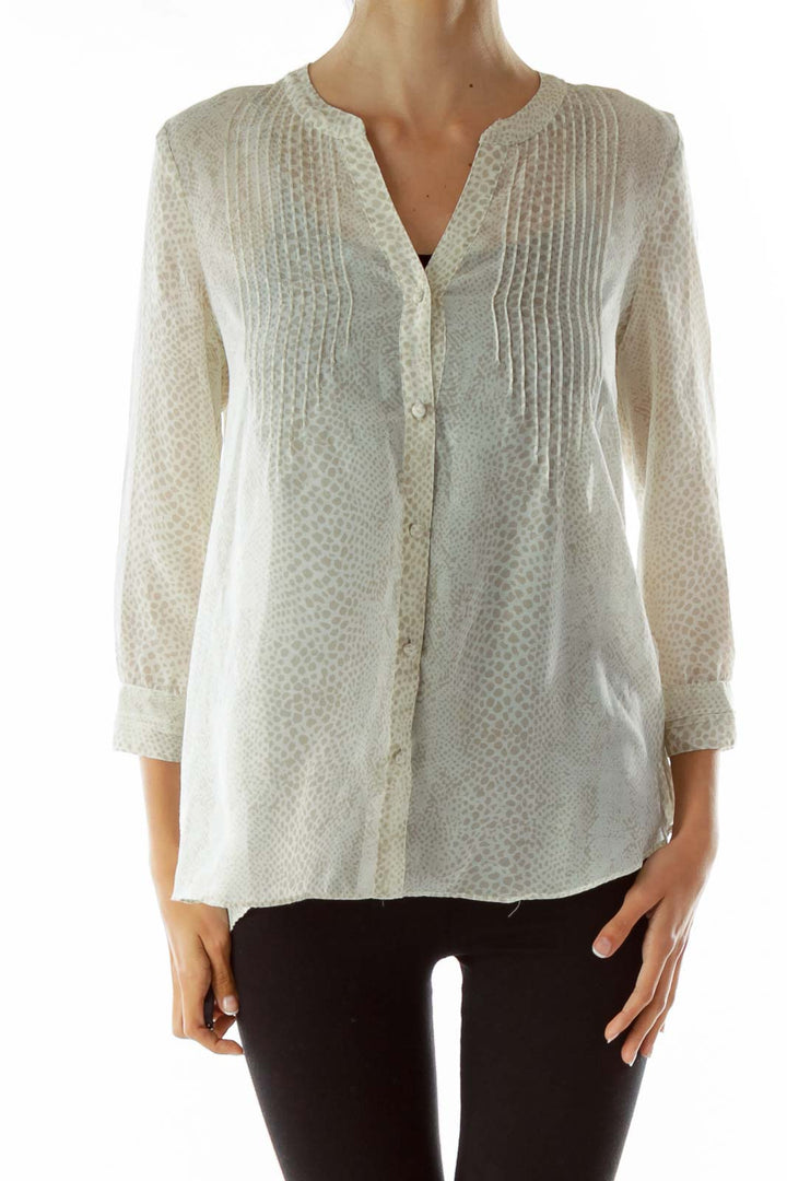 Cream See-Through Print Blouse