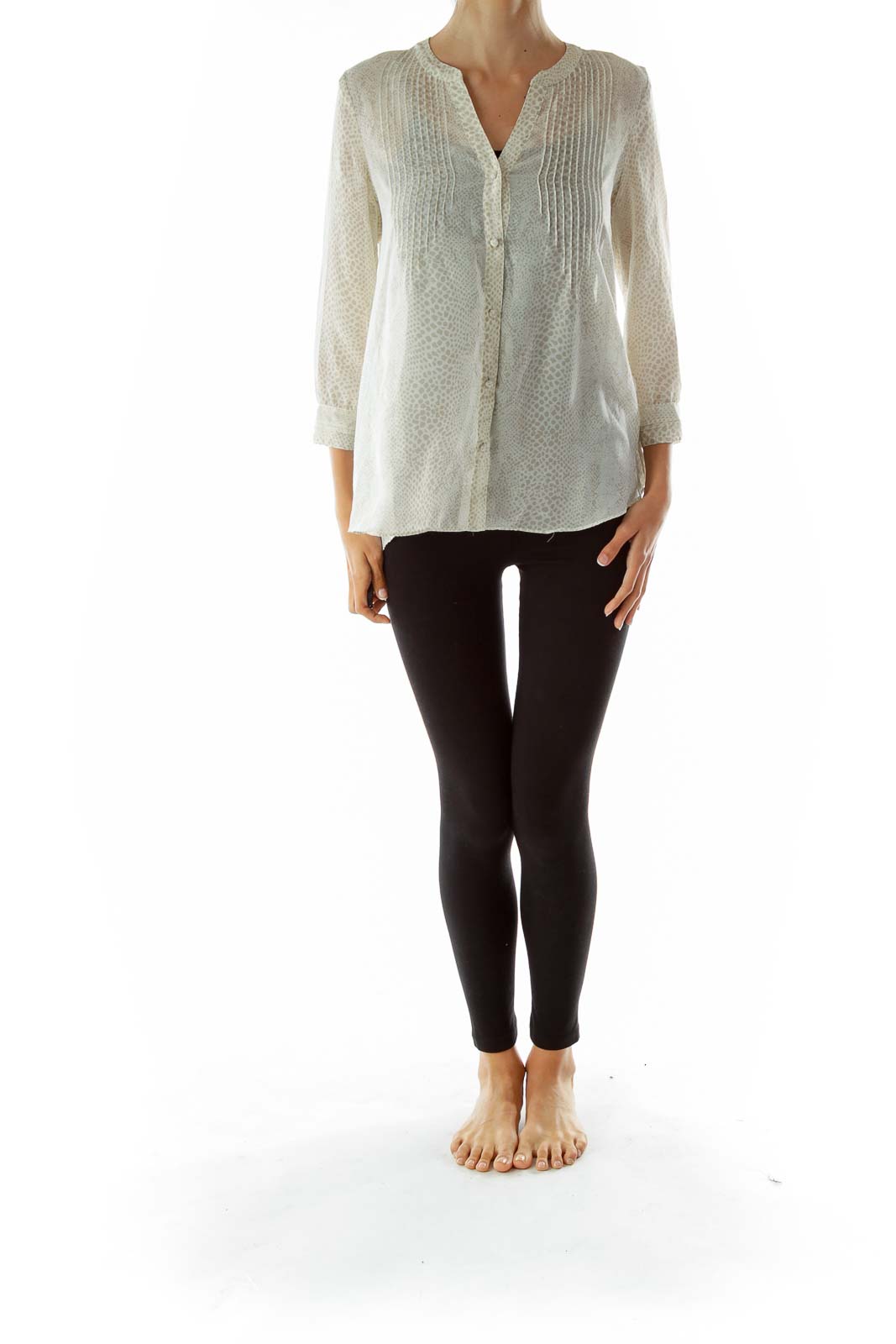 Cream See-Through Print Blouse