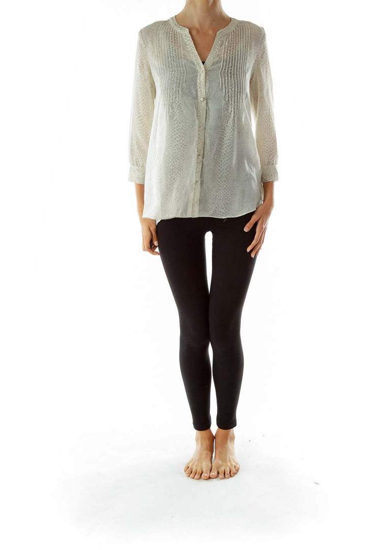 Cream See-Through Print Blouse