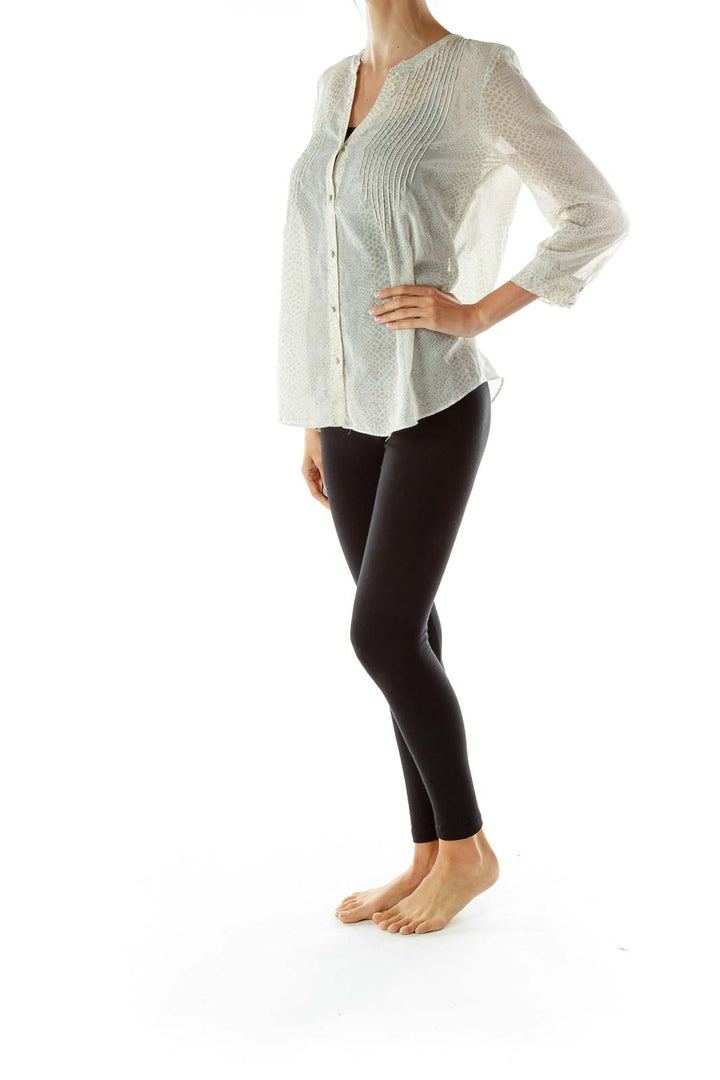 Cream See-Through Print Blouse