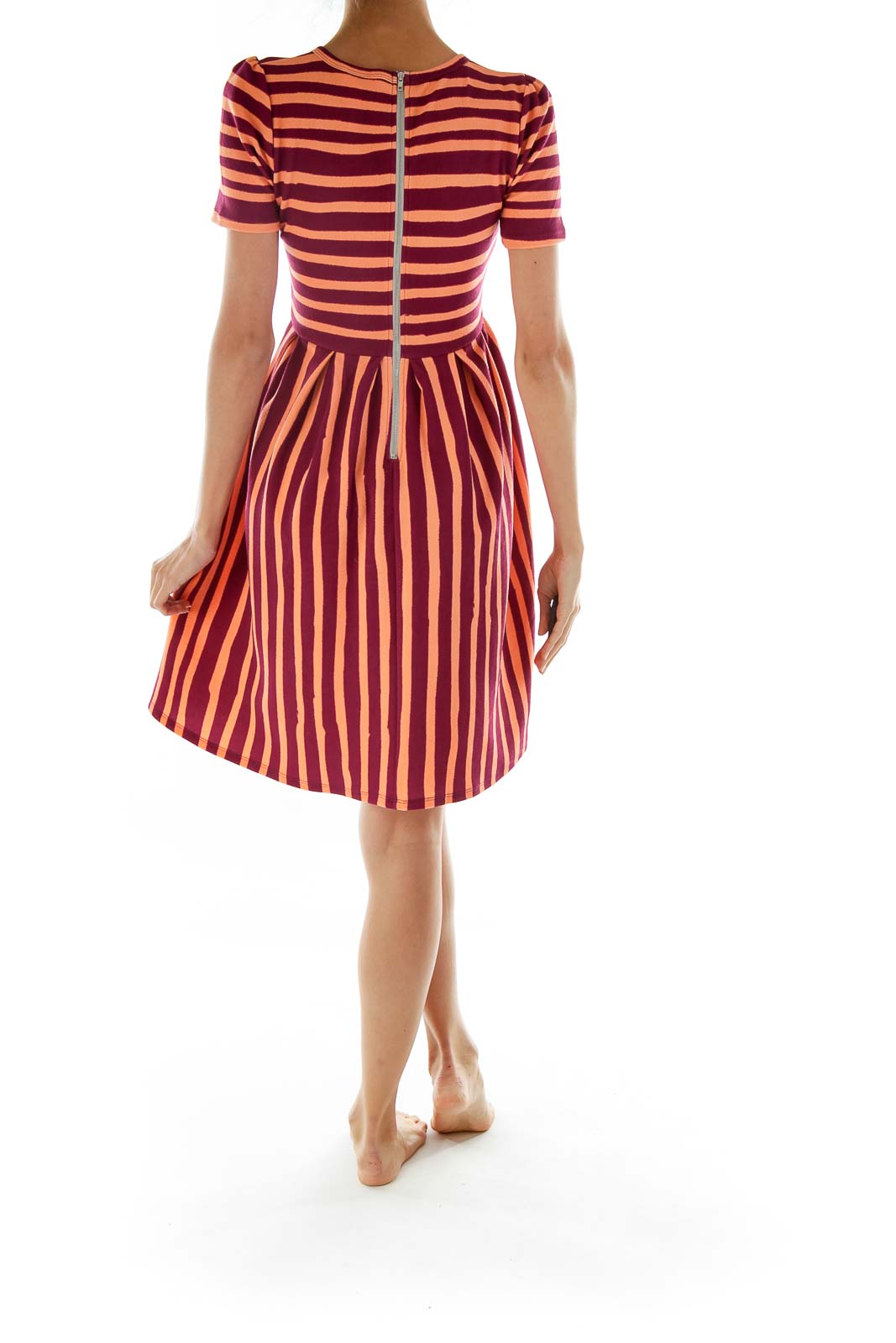Maroon Orange Striped Day Dress