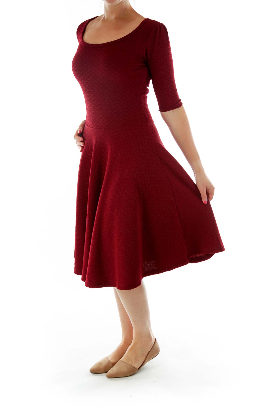 Maroon Textures Midi Dress