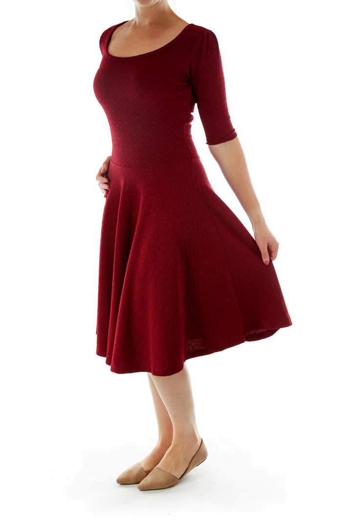 Maroon Textures Midi Dress