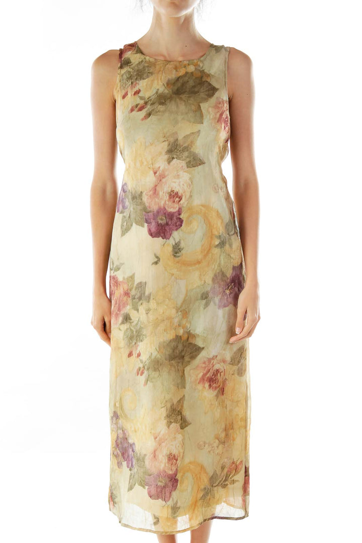 Green Printed Sleeveless Day Dress