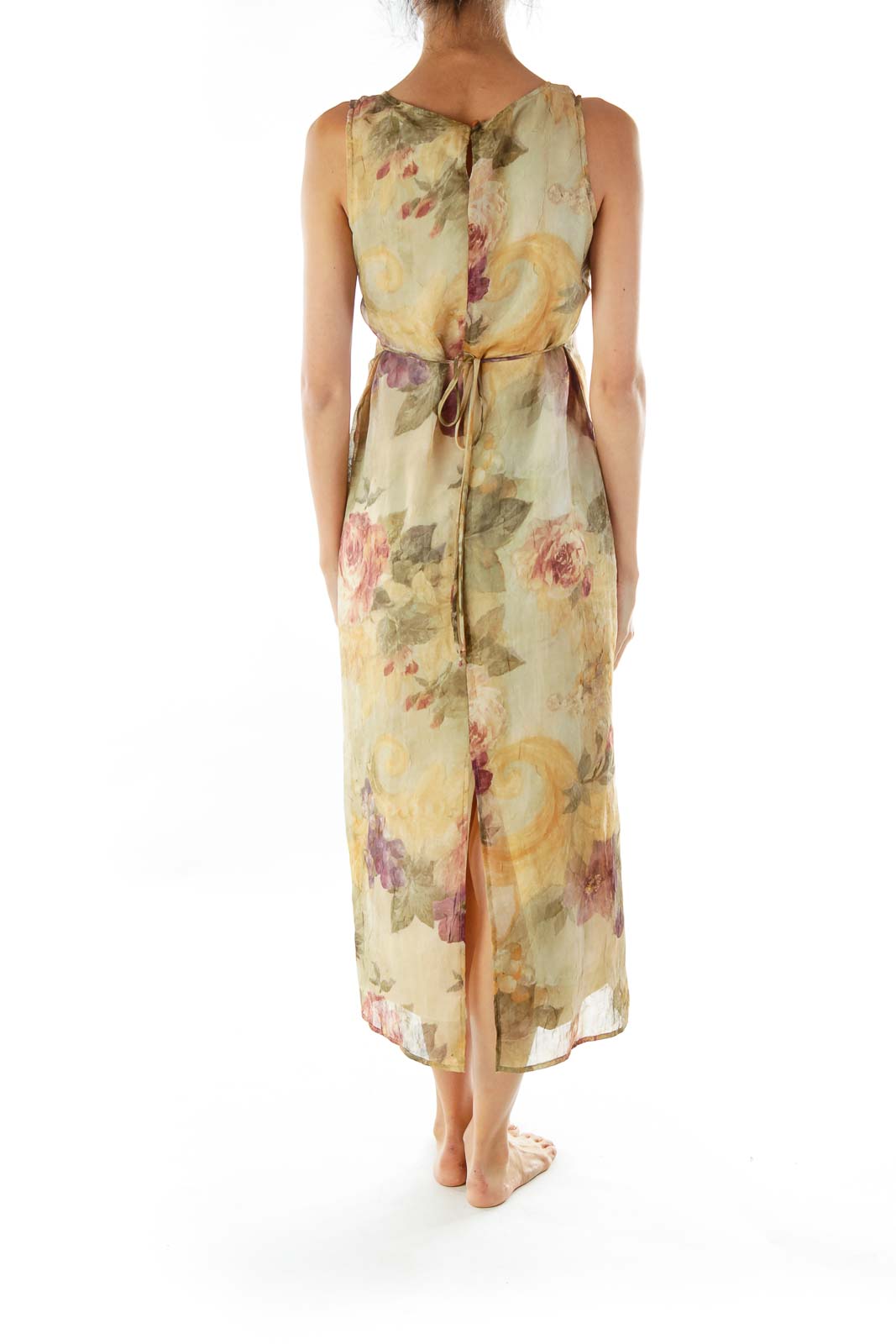 Green Printed Sleeveless Day Dress