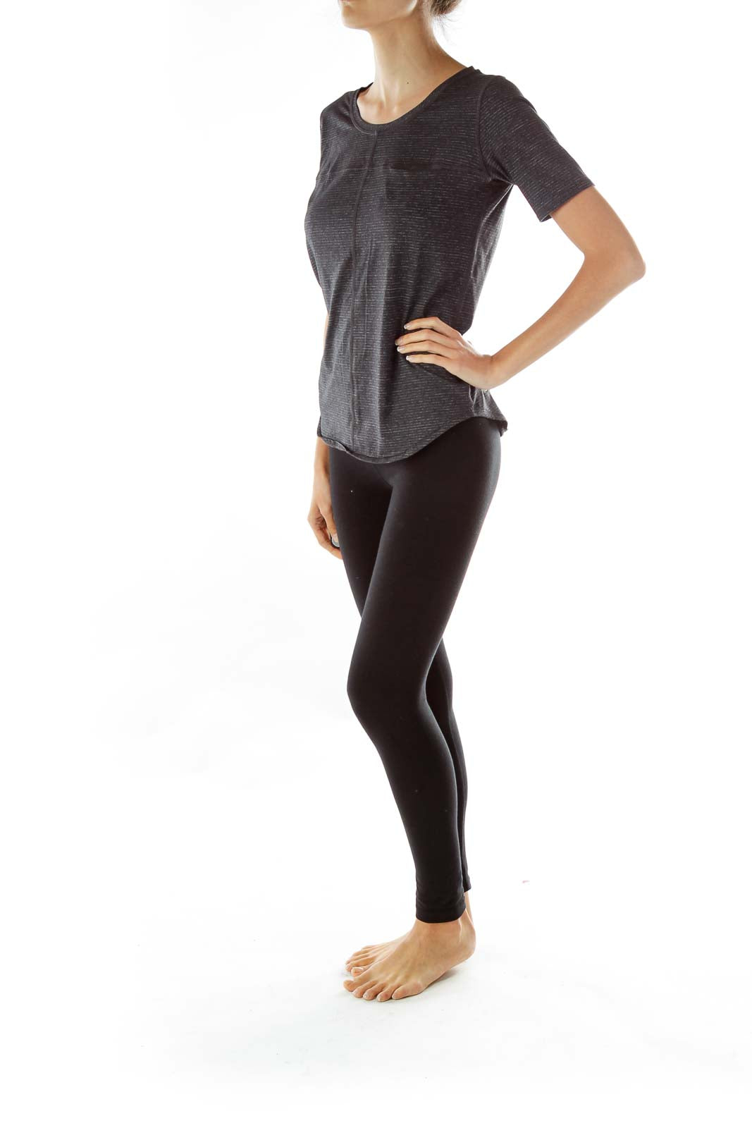 Gray Round Neck Pocketed Yoga Top