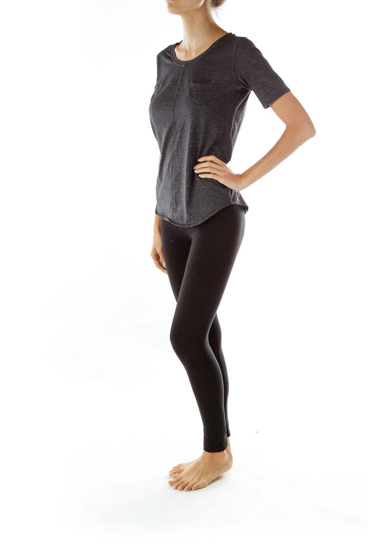 Gray Round Neck Pocketed Yoga Top