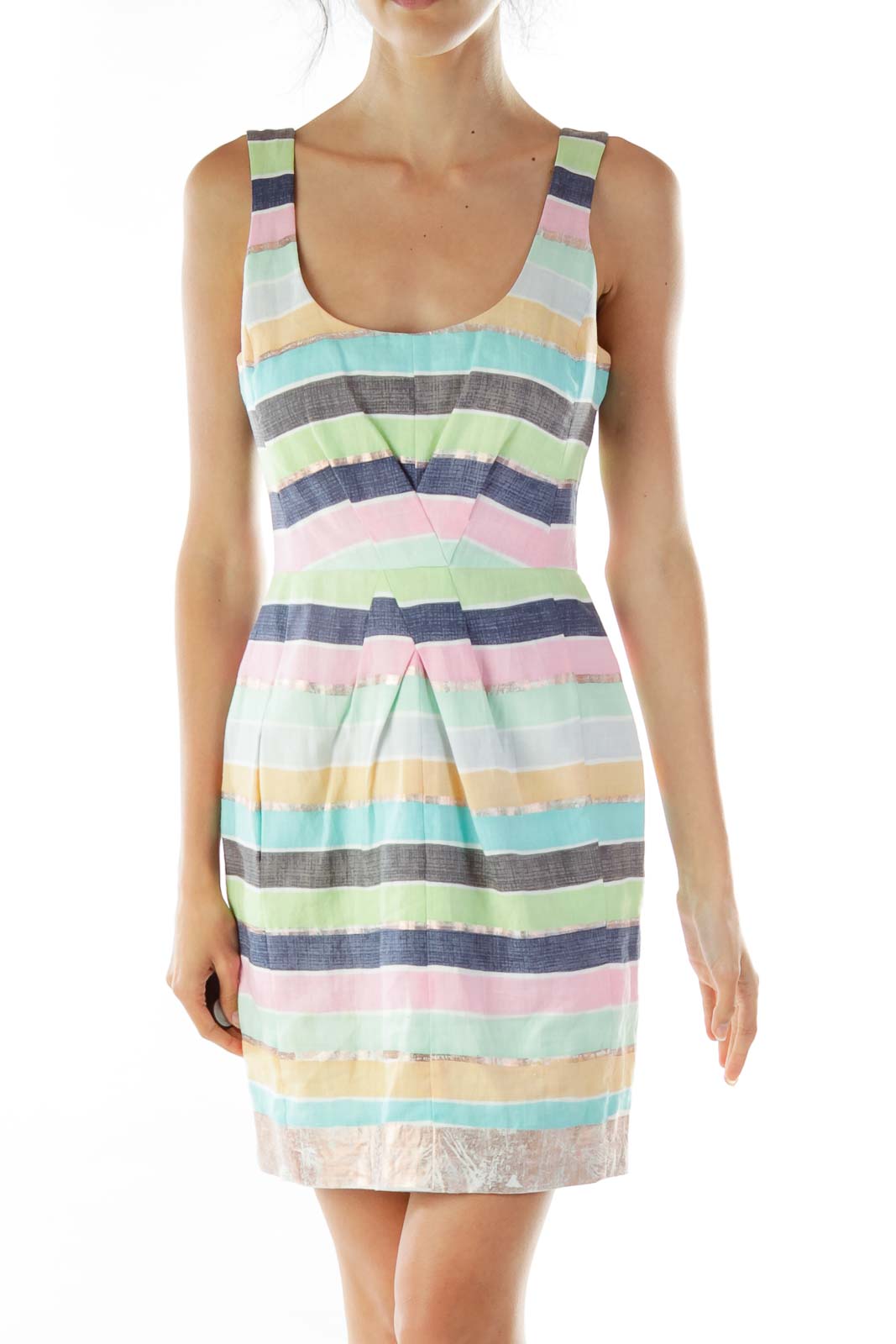 Blue Pink Metallic Work Dress