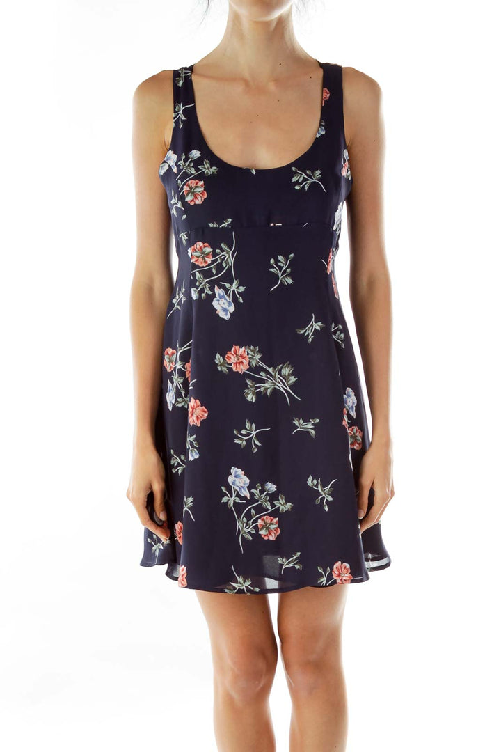 Navy Floral Empire Waist Day Dress