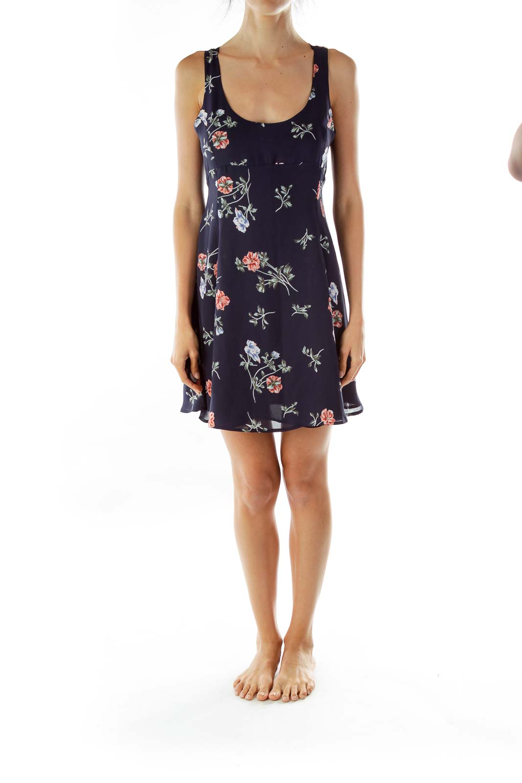 Navy Floral Empire Waist Day Dress