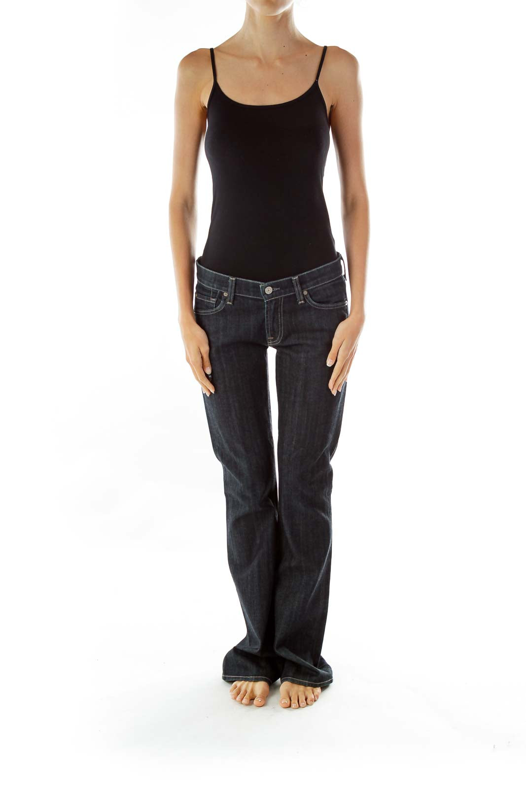 Navy Flared Jeans w/ Shimmery Pockets