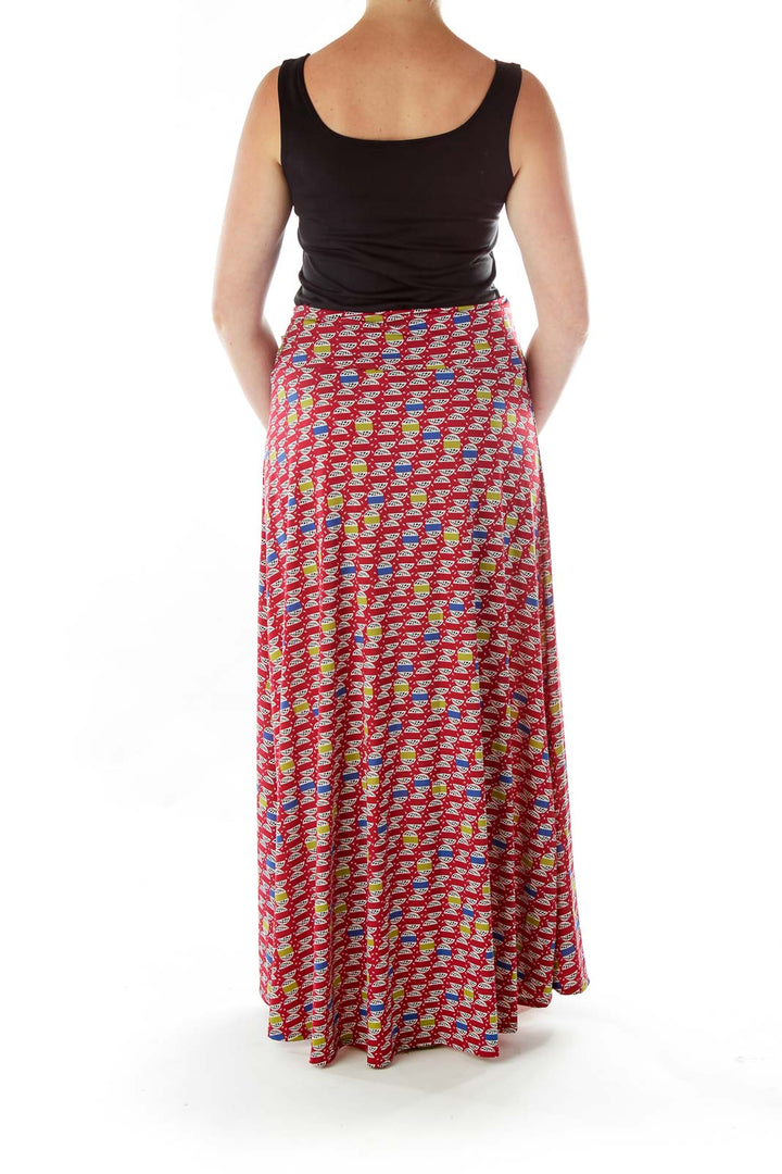 Red Blue Print Maxi Skirt