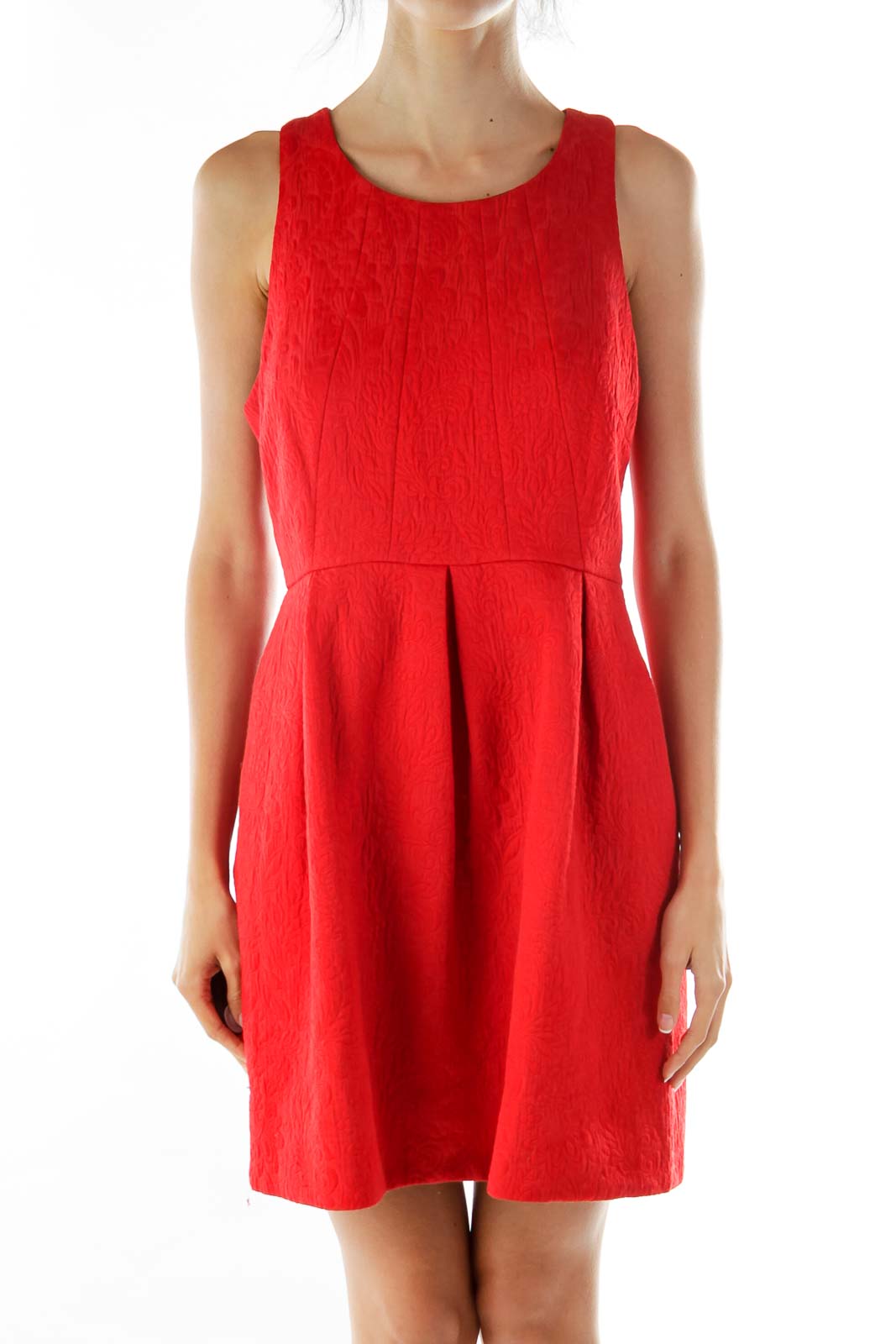 Red Sleeveless Textured Cocktail Dress