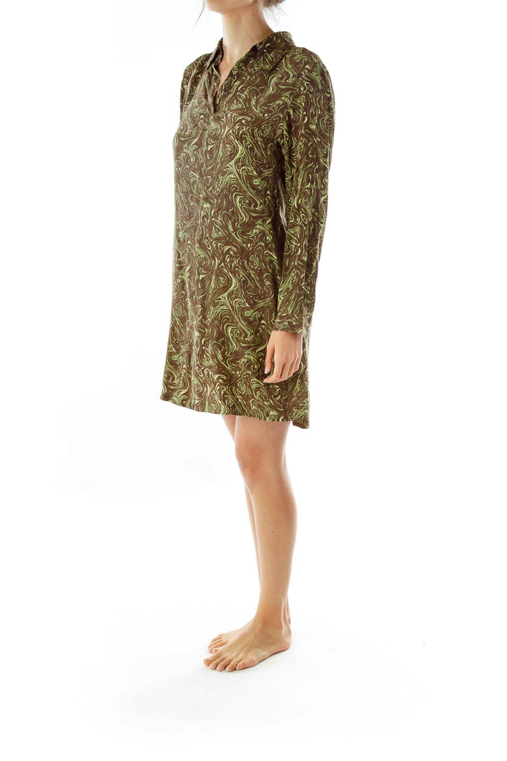 Green Vintage Print Shirt Dress
