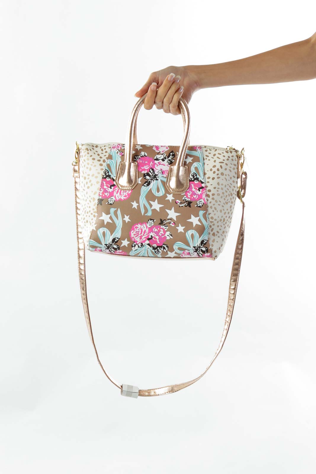 Pink Cream Flower Polka Dot Crossbody