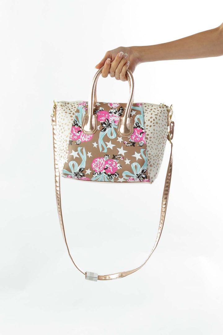 Pink Cream Flower Polka Dot Crossbody