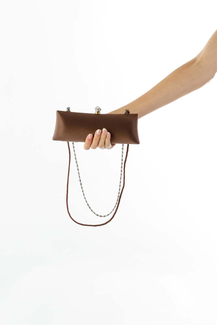 Brown Rhinestoned Clutch