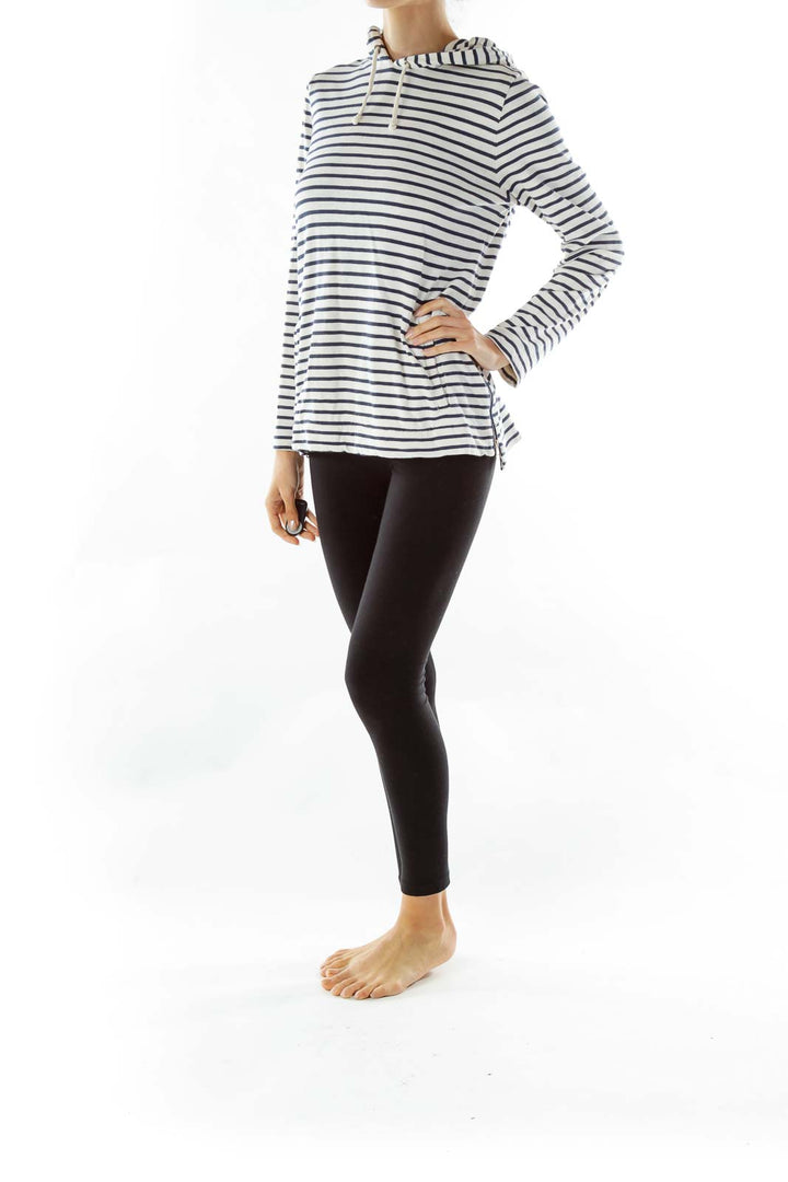 Navy White Striped Hooded Sweater