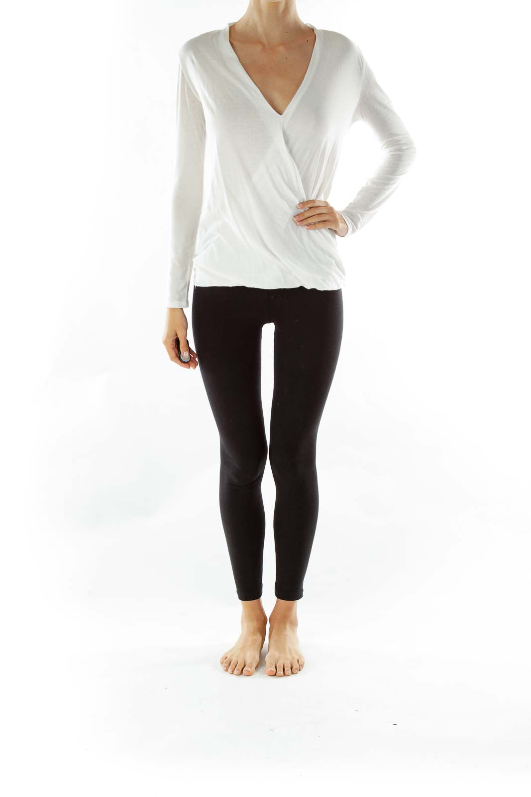 White V-neck Cotton Blouse