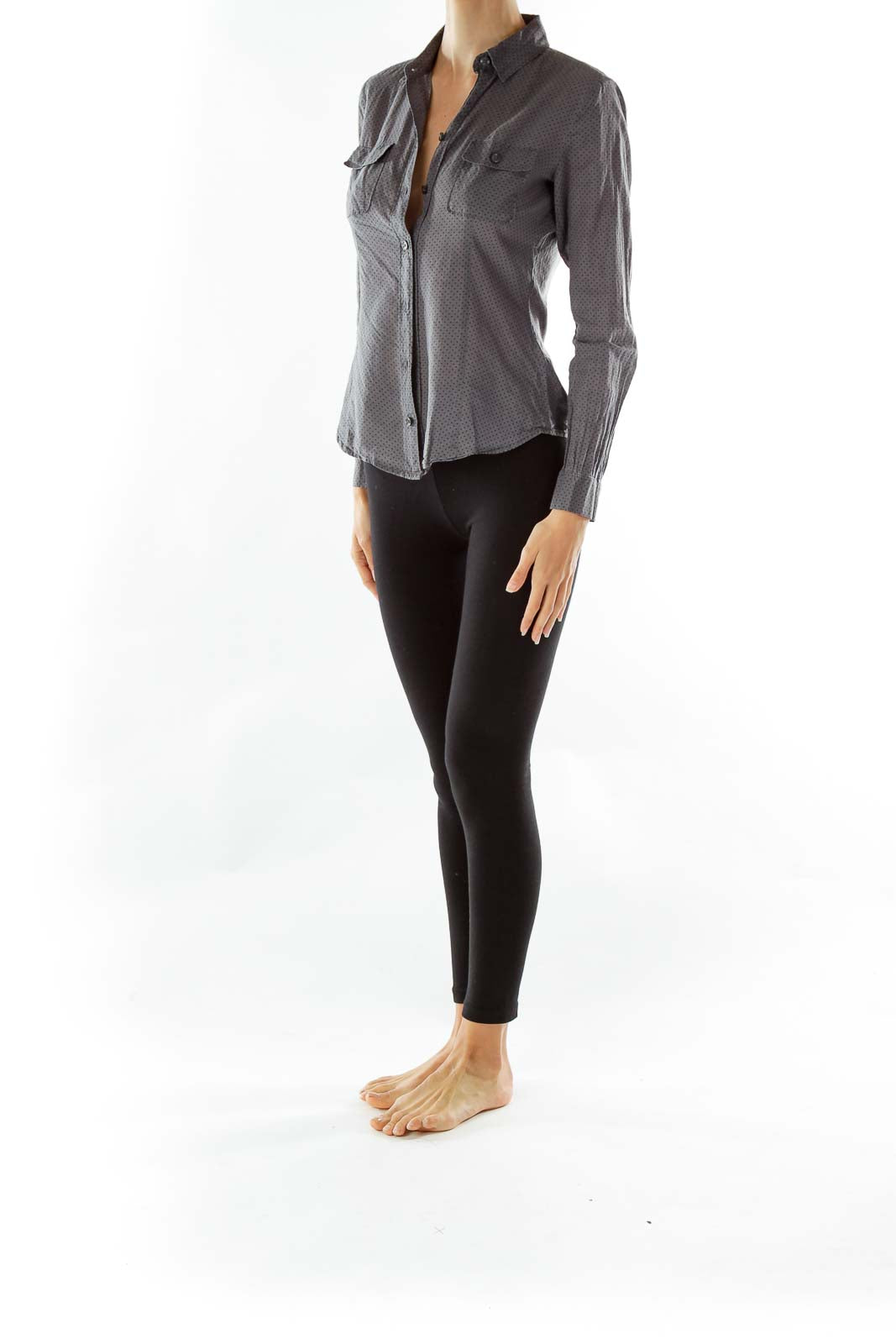 Grau Black Polka-Dot Pocketed Shirt