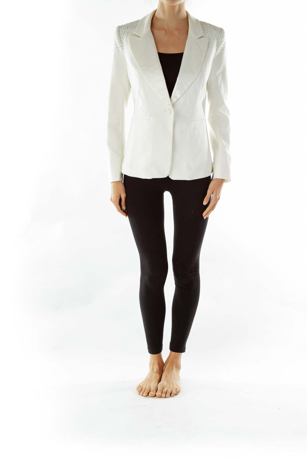 Cream Studded Collared Blazer