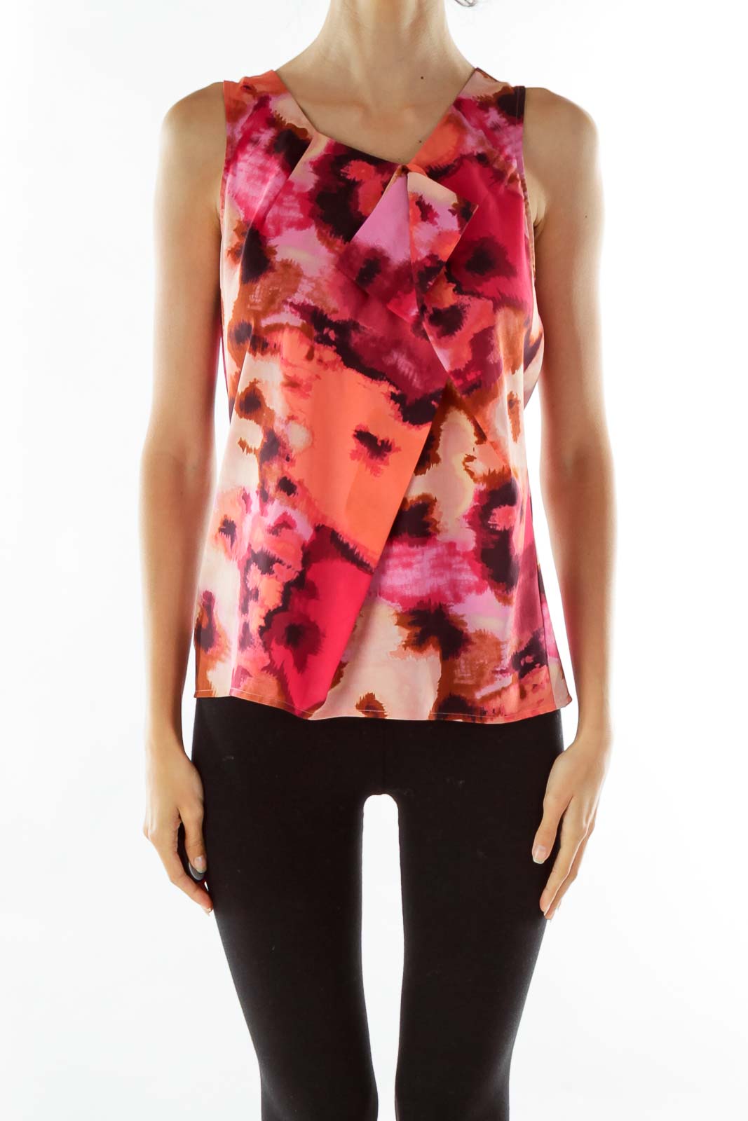 Pink Black Tie Dye Asymmetric Tank Top