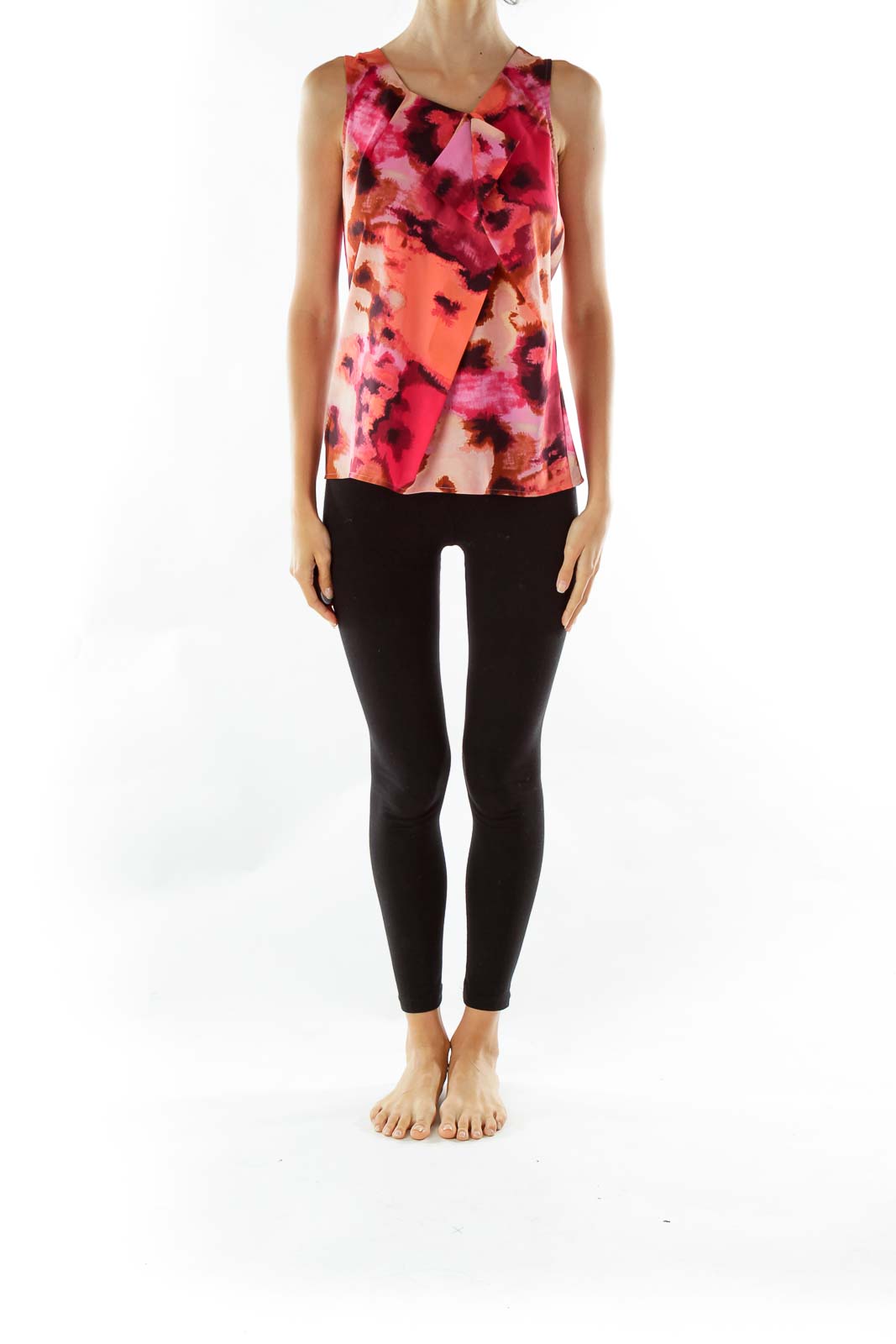 Pink Black Tie Dye Asymmetric Tank Top