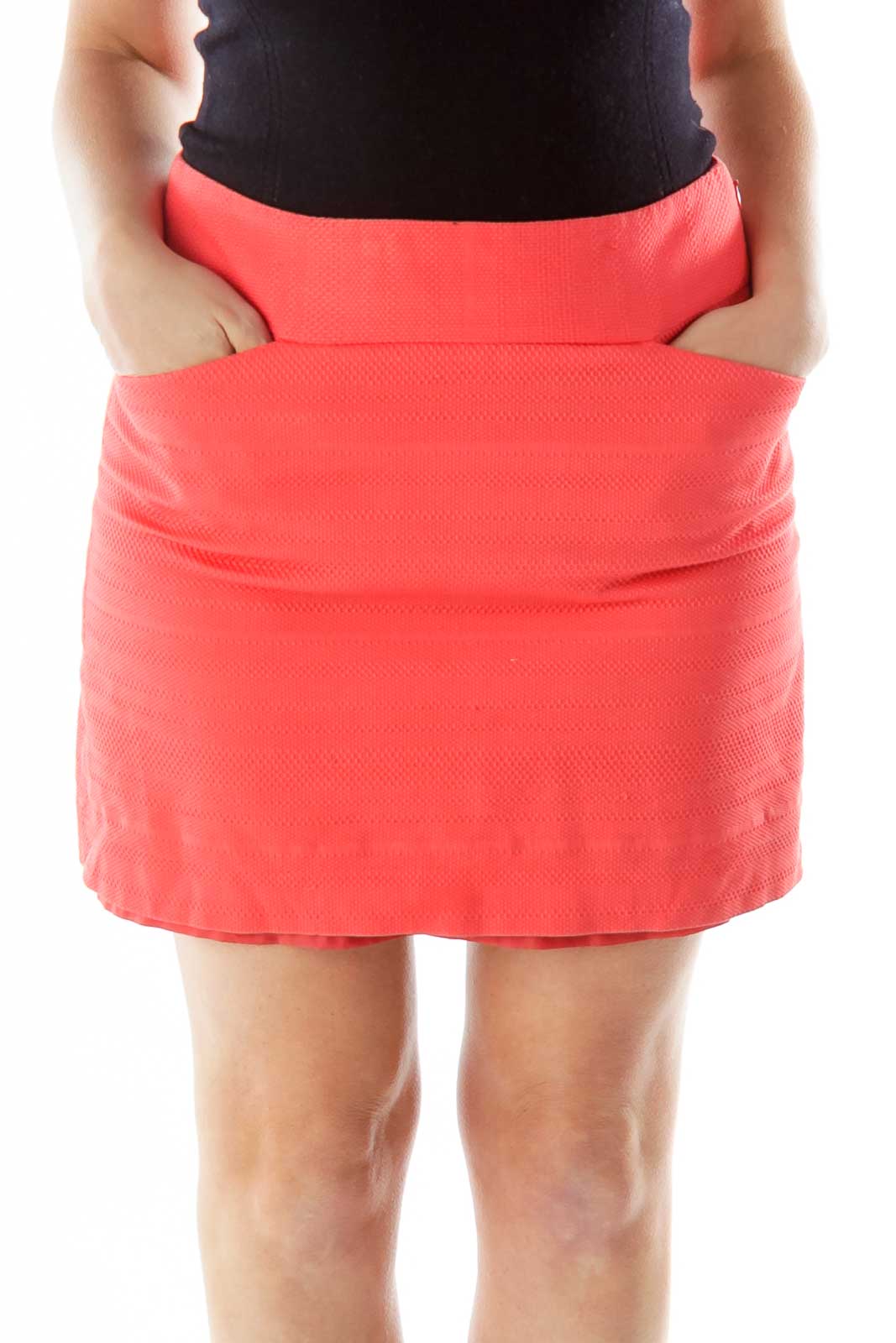 Orange Embossed Pencil Skirt