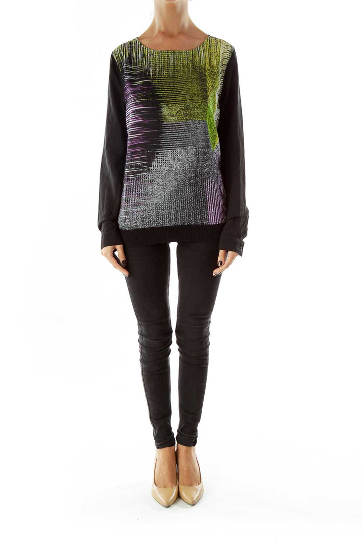 Black Green Purple Print Sheer T-Shirt