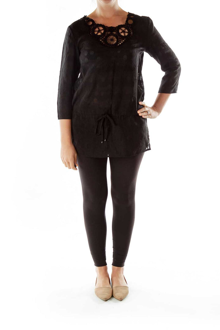 Black Crocheted Drawstring Tunic